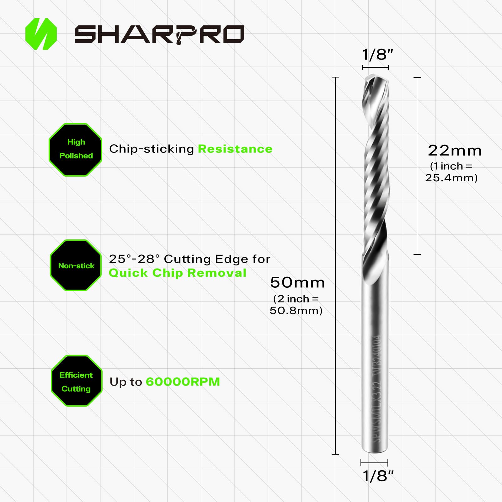 Snapklik.com : SHARPRO O Flute Upcut Spiral Router Bit 1/8 Inch Shank 1 ...