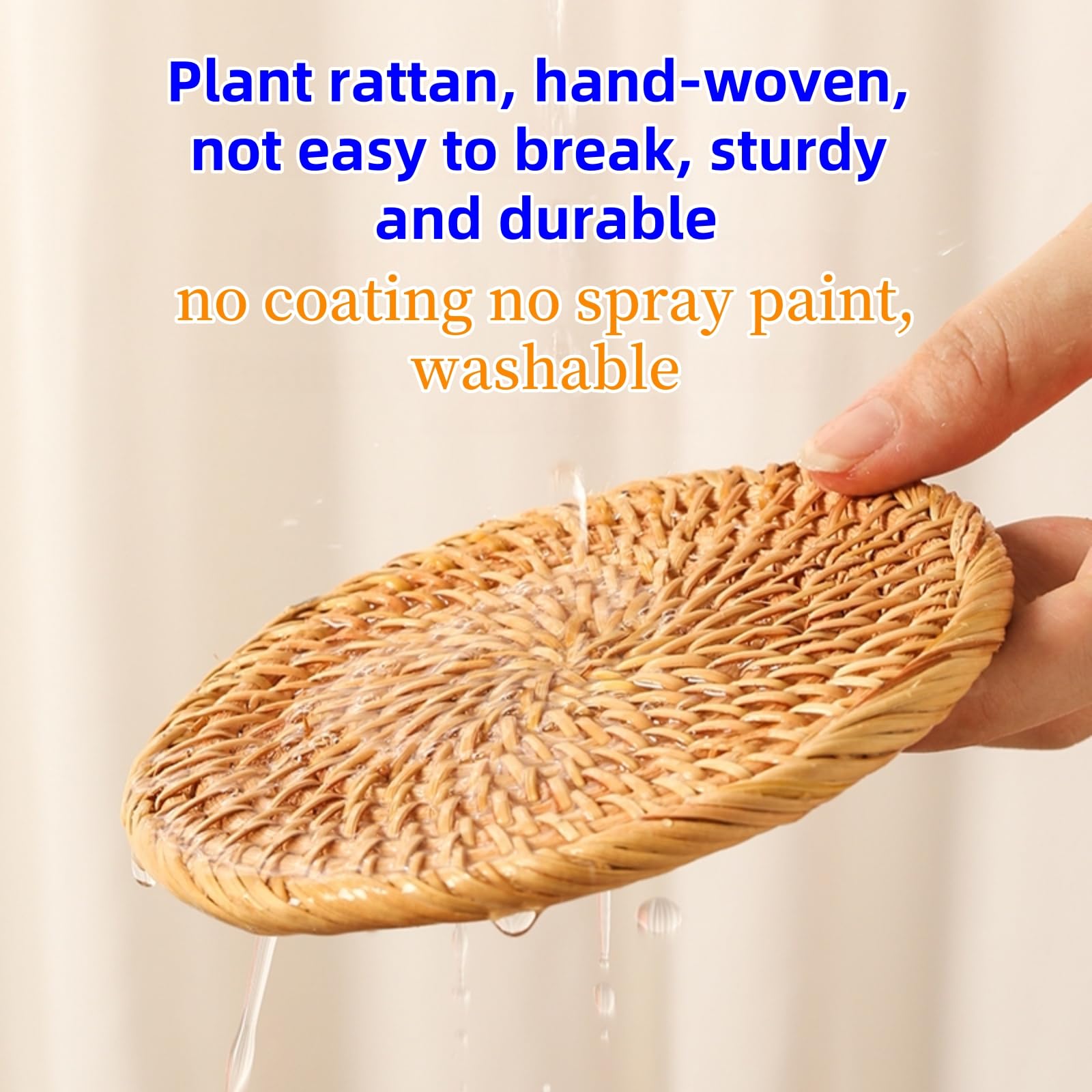 6er Set Rattan-Untersetzer, Rund Durchmesser 10-20cm Tischuntersetzer Herbst-Rattan-Flechten für Getränke, Tassen, Bar - Dekorative - Glas untersetzer Set (16cm Satz)