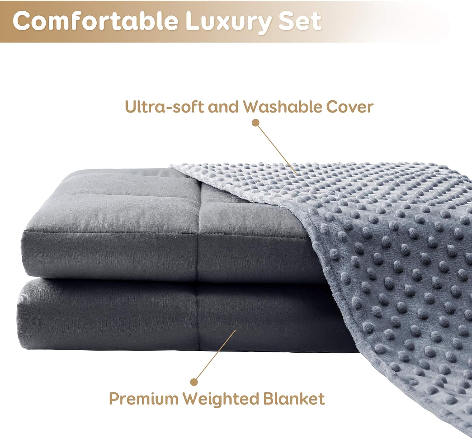 Top Rated Coolplus Premium Cotton Weighted Blanket for Adult,with Removable Gray Duvet Cover for Twin Size Bed ,48x72 12 lbs,Grey/Grey