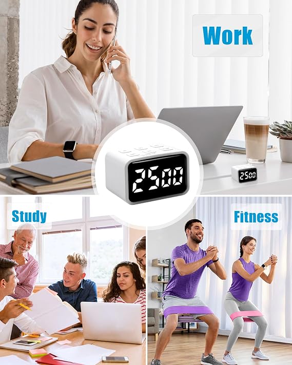 TPNEG Digital Pomodoro Timer for Desk Productivity, 5/15/25-Minute Default Settings, Small Timer for Kids, Study & Tasks, USB Rechargeable Time Management Tool