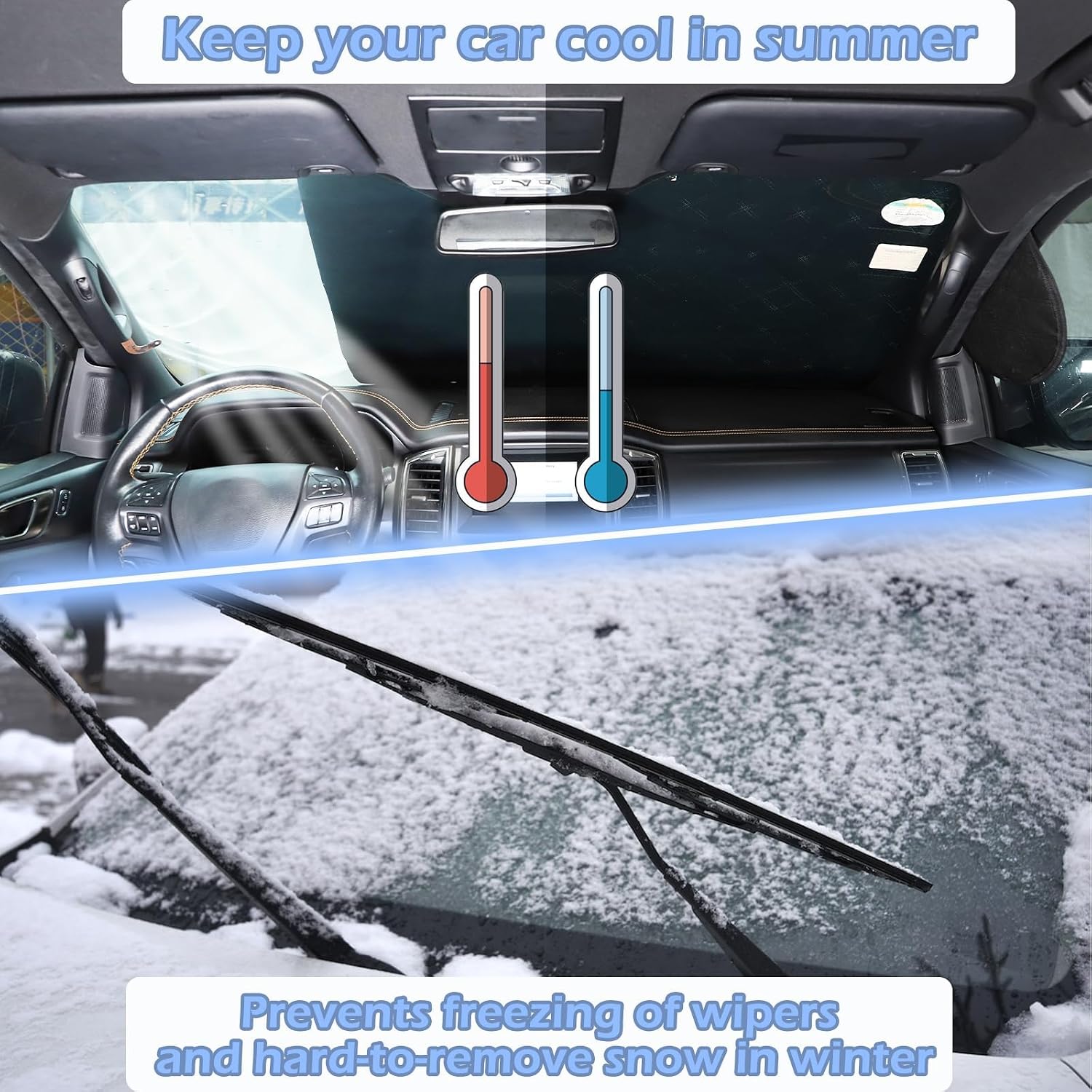Windshield Snow Cover Compatible with Ford Ranger 2015-2022, Best for Ice, Frost & Snow Removal - All Weather Winter & Summer Front Window Automotive Covers Sun & Snow-Shade Accessories (Style A)