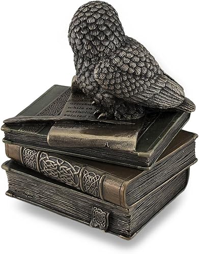 Miniatura 3 de Veronese Design Búho encaramado en pila de libros Caja de baratija bronceada/estatua de caja de alijo