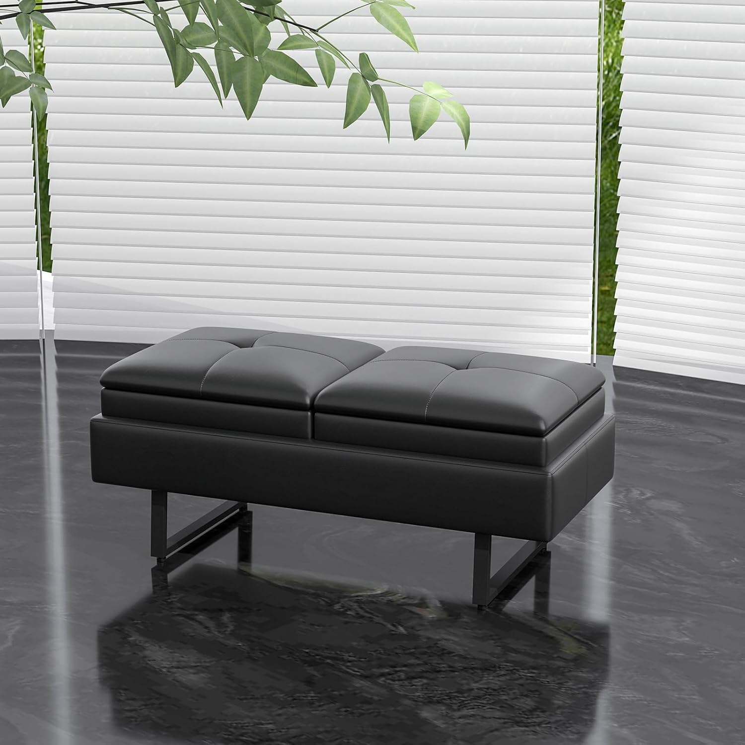 ide·o Ideo Modern Faux Leather Waiting Room Chairs Set - 2-Seats Office Guest Reception Bench, PU Leather Couch with Thickened Cushion for Guest Reception Room, Barber Salon (2-Seat, Black)