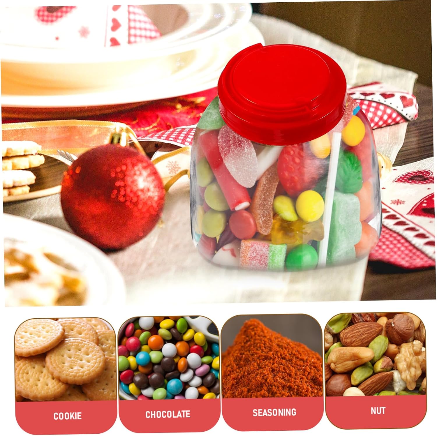Ciieeo 3pcs Plastic Candy Jars Lids Food Storage Container for Cookies Candy and Kitchen Display Versatile Countertop Organizer Random Lid