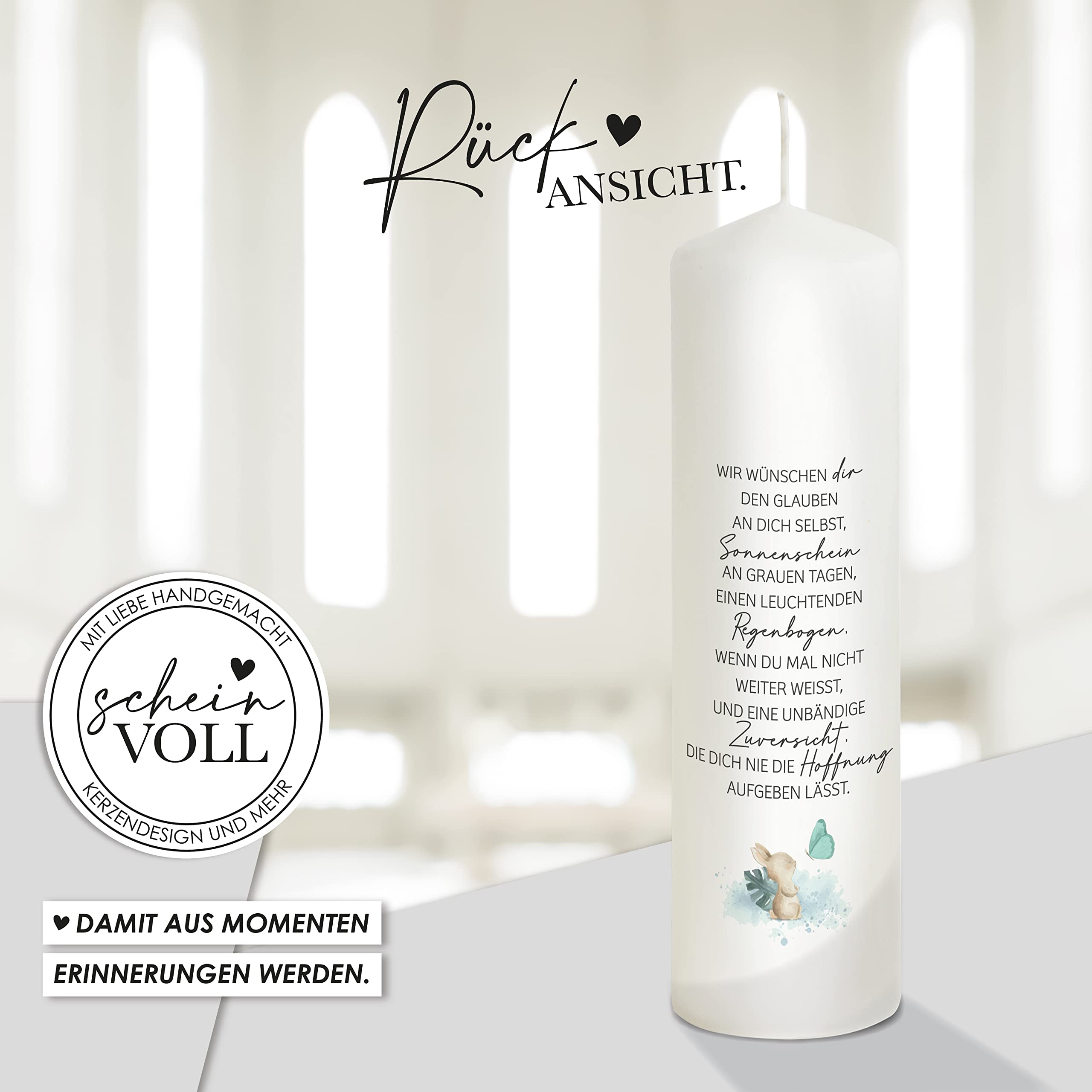 Scheinvoll® Taufkerze Arche Noah Yannik für Jungen mit Regenbogen personalisiert zur Taufe 25 x 8 cm auch mit Patenkerzen HANDMADE IN GERMANY