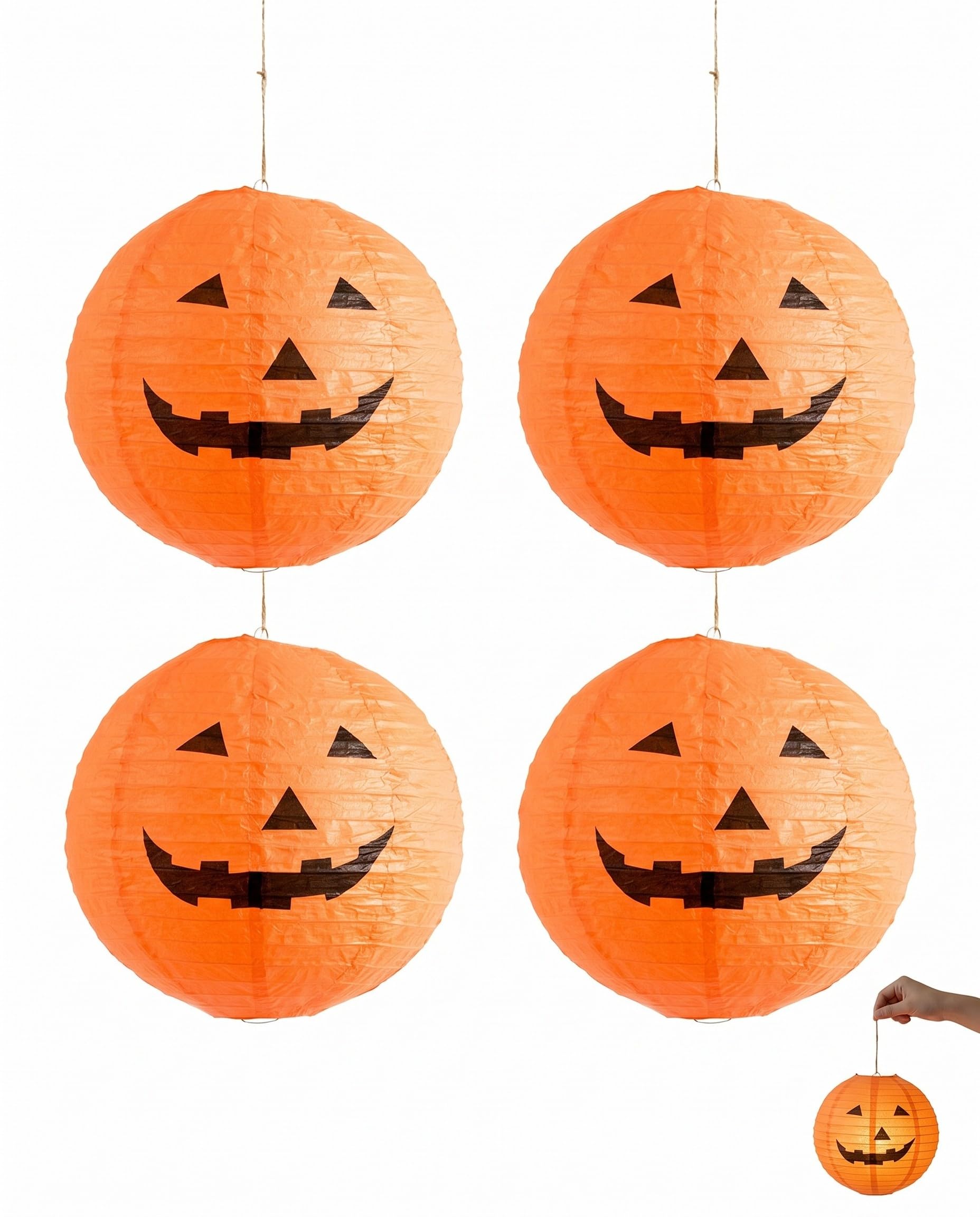 BIRLOZA 4 unidades de farolillos de papel de Halloween con diseño de calabaza