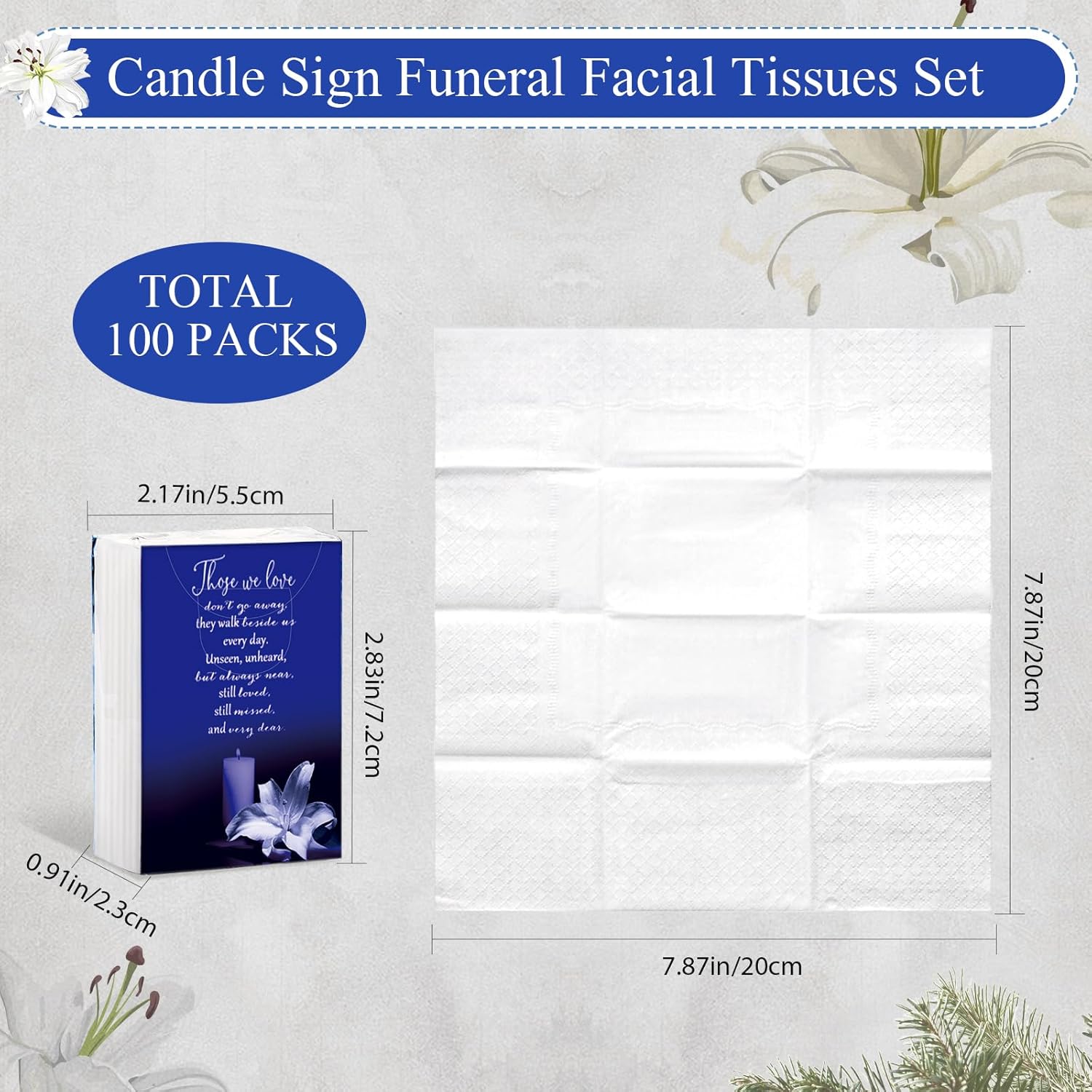 100 Packs Funeral Facial Tissues Memorial Keepsake Pocket Tissue Those We Love Don't Go Away Inspirational Poem Tissue 3 Ply Napkin Packs Funeral Favor for Guests Family Relative, 700 Sheets(Blue)