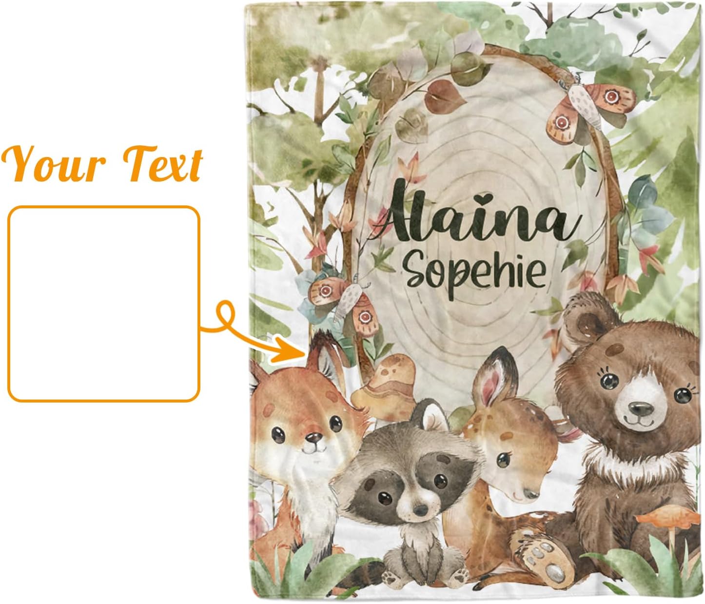 Custom Baby Blanket - Personalized Name with Woodland Animals Design - Soft Plush Blanket with Double Layer Dotted Backing for Boys Girls Gift Color09