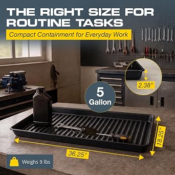 Eagle Spill Containment Utility Tray, 5 Gallon Sump, Made in USA, Black