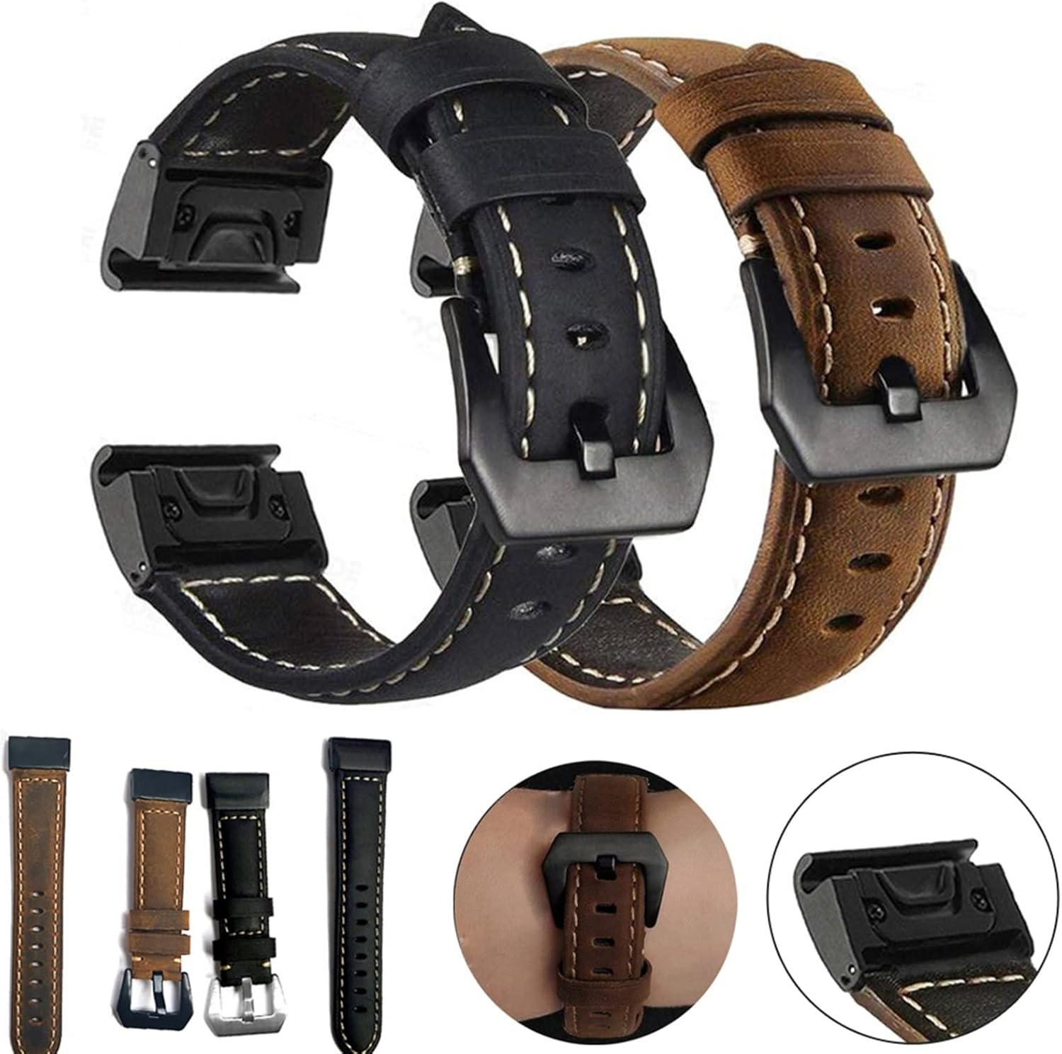DJDLFA 20 22 26mm Smart Leather Quick Release Replace Straps for Garmin Fenix 6 6S 6X Pro 5S 5 5X Plus 3 HR 935 945 Wristband (Color : Dark Brown, Size : Forerunner 935 945) : Electronics