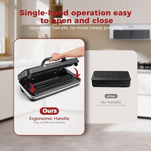 Miniatura 7 de Sellador al vacío de 95 kpa, sellador de alimentos completamente automático comercial, potente sistema de sellado, doble sellado térmico, cortador