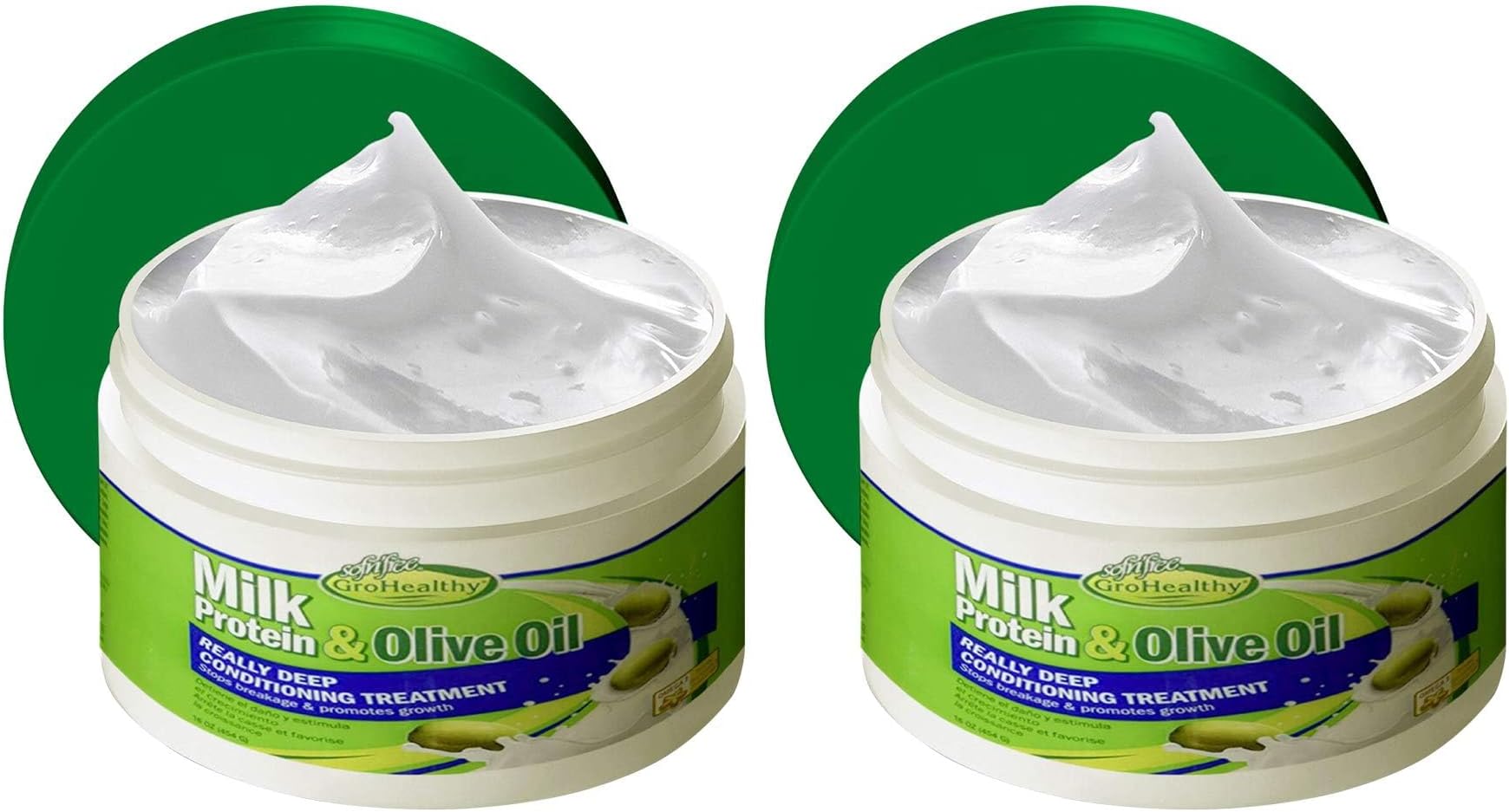 Milk Protein & Olive Oil Deep Conditioning Treatment Hair Mask Strengthens, Repairs, Stops Breakage and Promotes Growth for Soft, Healthy, Manageable Hairs - 16oz - Pack of 2