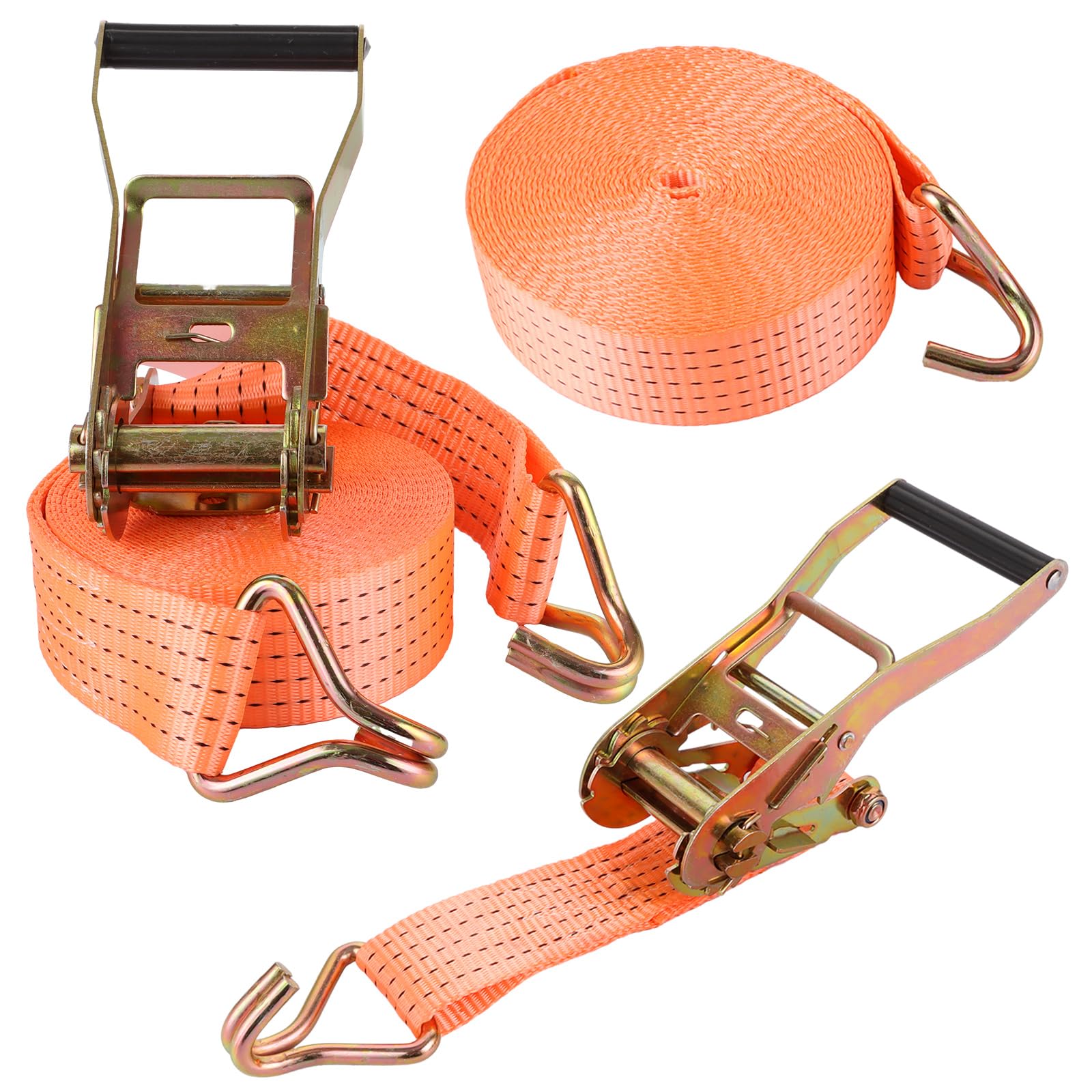 Lot de 2 Sangle a Cliquet 10m x 50 mm, Sangle a Cliquet 3000kg avec Crochet, Sangles D'arrimage Orange, Sangles à Cliquer pour Remorque, Moto, Voiture, Cargo