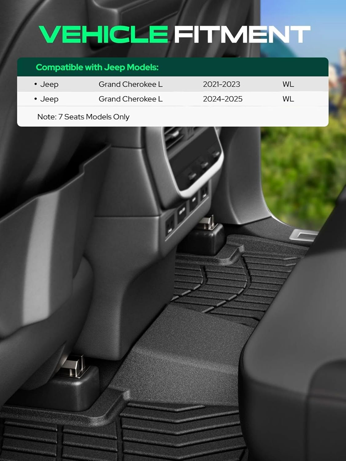 YHTAUTO Floor Mats & Cargo Mat Compatible with Jeep Grand Cherokee L WL 2021-2025 (7 Seat), TPE All Weather Car Mats Waterproof Anti-Slip Floor Liner, 1st & 2nd & 3rd Row & Trunk Mat, Set of 5