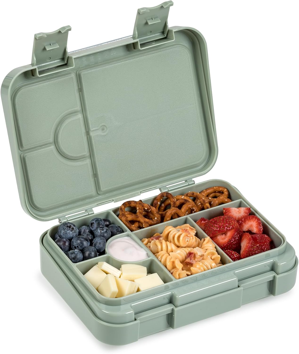 noüka Chill Bento Lunch Box | Easy to Open Latches | Spill Proof Design | 6-Compartment Removable Tray | Moss