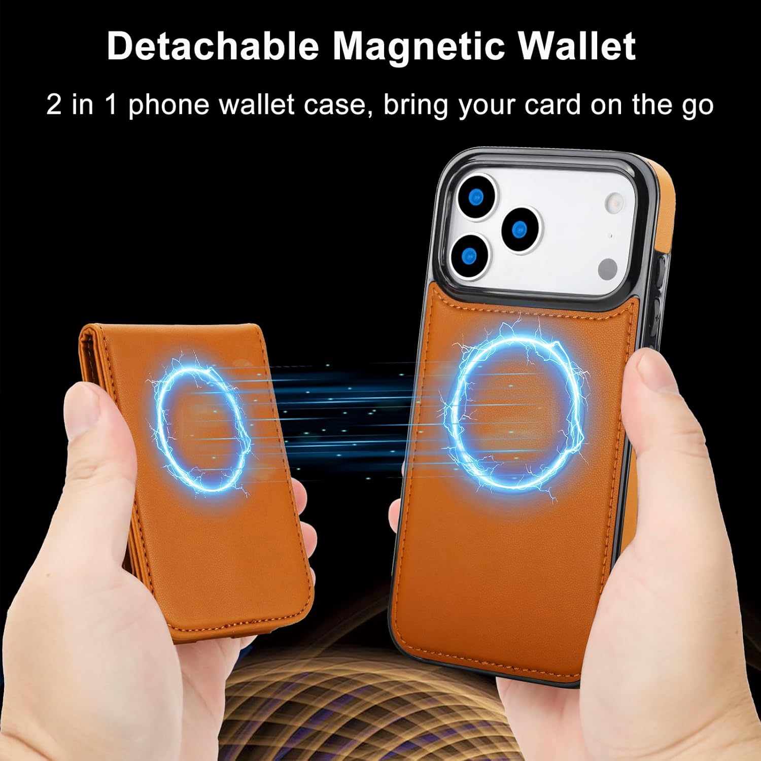 KIHUWEY Compatible with Magsafe for iPhone 17 Pro Max, 2 in 1 Detachable Wallet Case with Credit Card Holder, PU Leather Magnetic Kickstand RFID Cover for 6.9", Brown