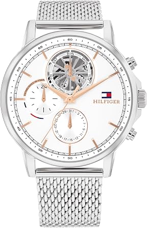 Tommy Hilfiger Analogue Multifunction Quartz Watch for Men with Skeleton Subdial and Stainless Steel Bracelet or Leather Strap