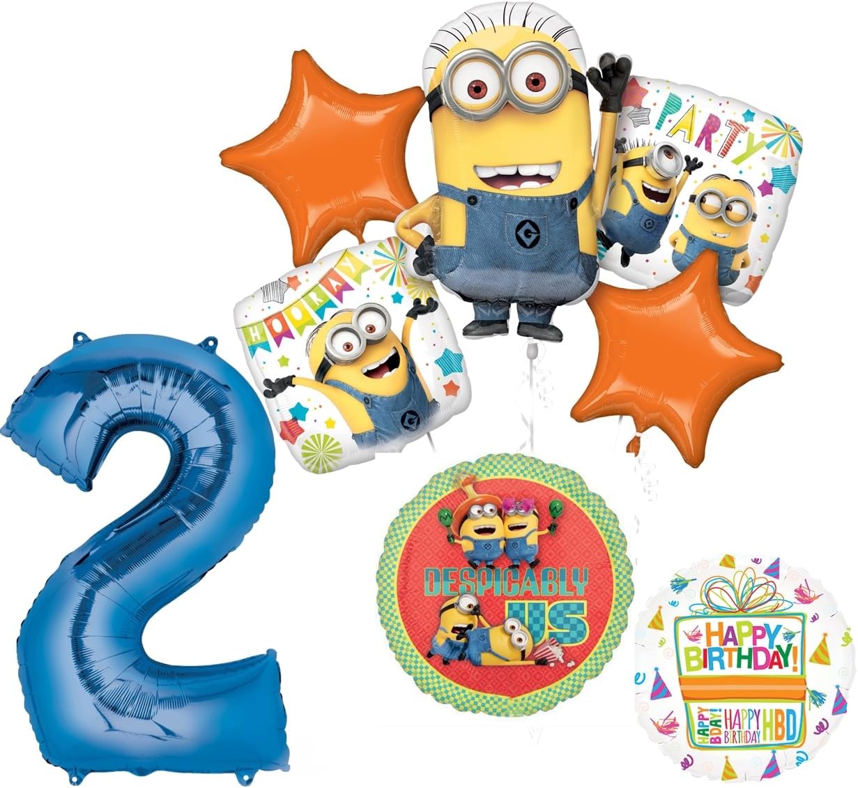 Anagram Descpicable Me Minions 2nd Birthday Party Supplies 8 pc Balloon Bouquet Decorations