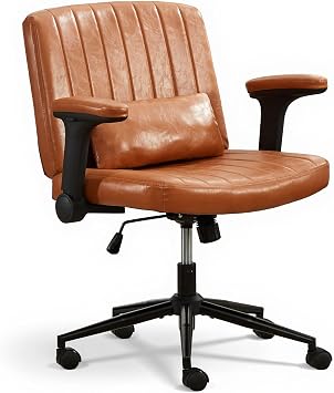 URRED Criss Cross Office Chair with 30 Extra Wide Seat, Adjustable Armrests, Ergonomic Desk Chair with Lumbar Pillow for Cross-Legged Sitting, Home Office and Gaming Brown