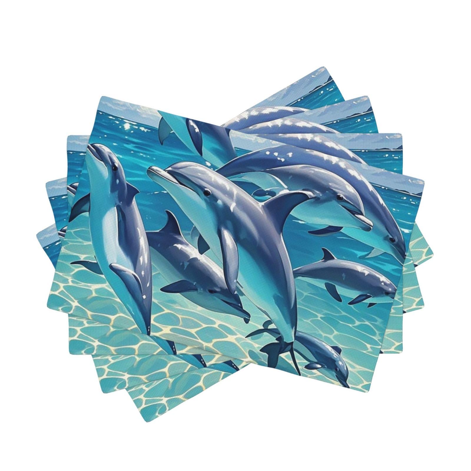 Placemats Set of One Size Washable Wipeable Table Mats Heat Resistant Weave Place Mats dolphins art Placemats Wrinkle Free Place Mats for Dining Table Kitchen Party Holiday Decoration 30 x 45 cm