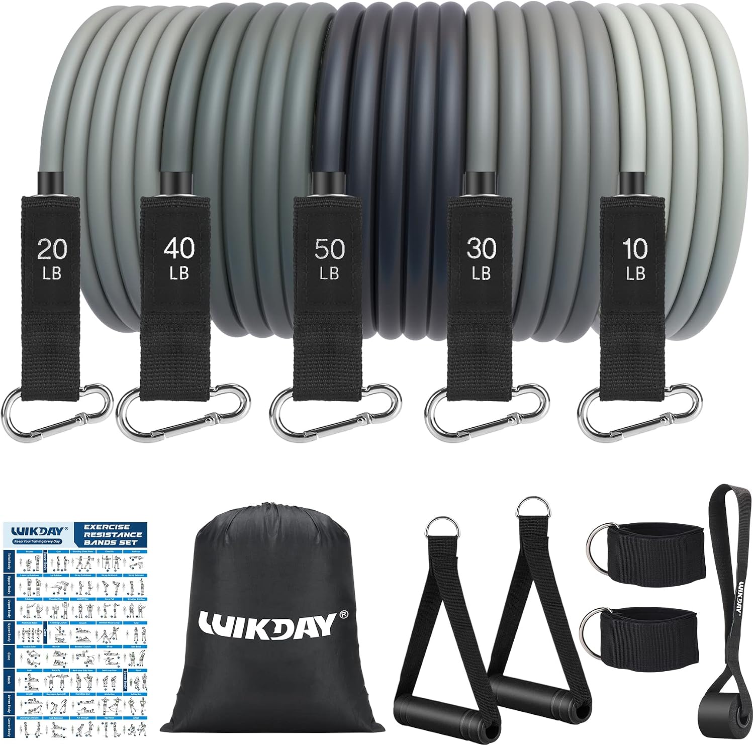 WIKDAY Resistance Bands for Working Out Exercise Bands Workout Bands Set with Handles, Door Anchor, Ankle Straps for Men & Women Body Stretching, Crossfit Training Equipment, Home Workouts