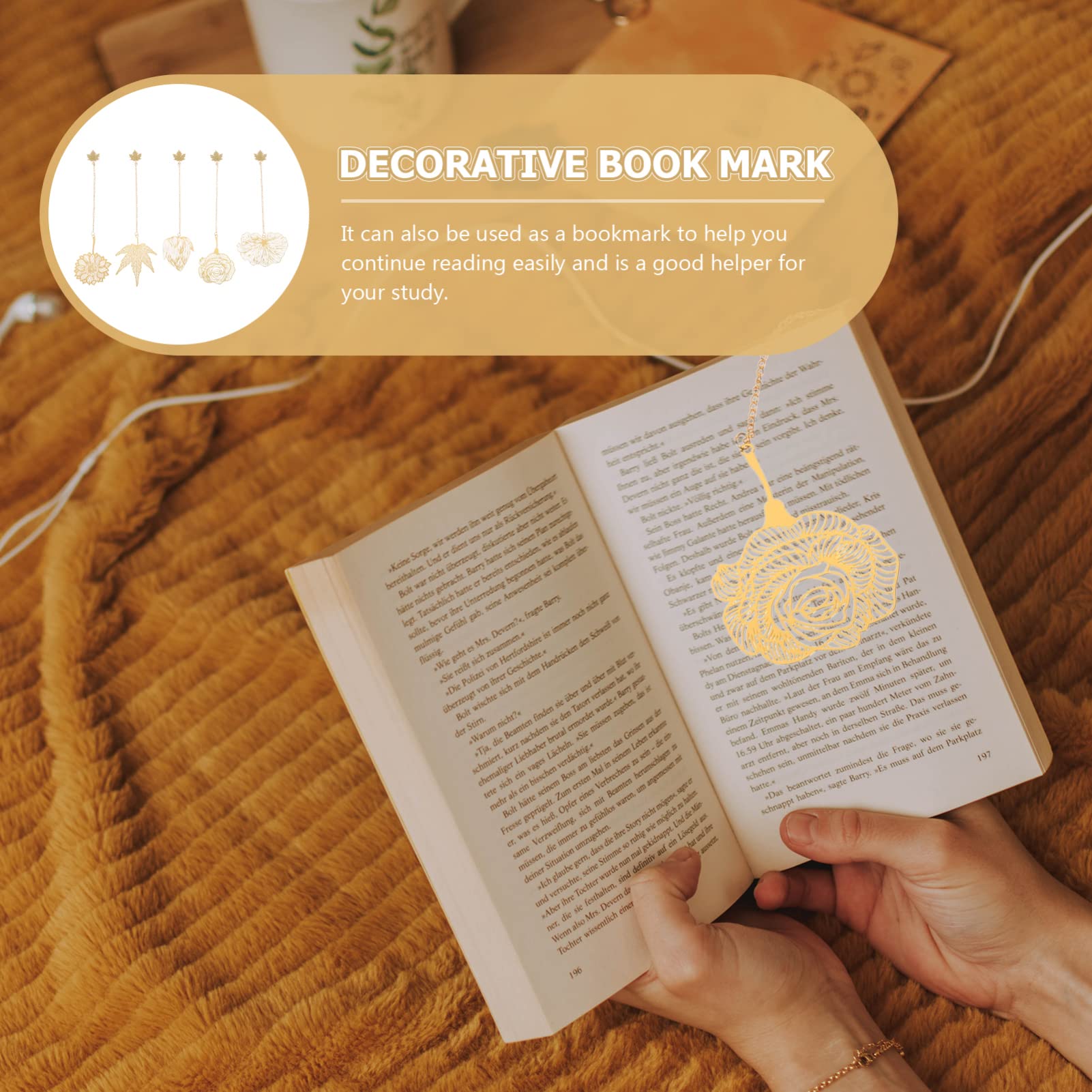 5 Juegos Marcador Hueco Marcapáginas Marcadores De Libros Bookmark De Plantas De Borlas Portátil Suministro De Lectura Metal Golden 5 Piezas * 5 DIYEAH