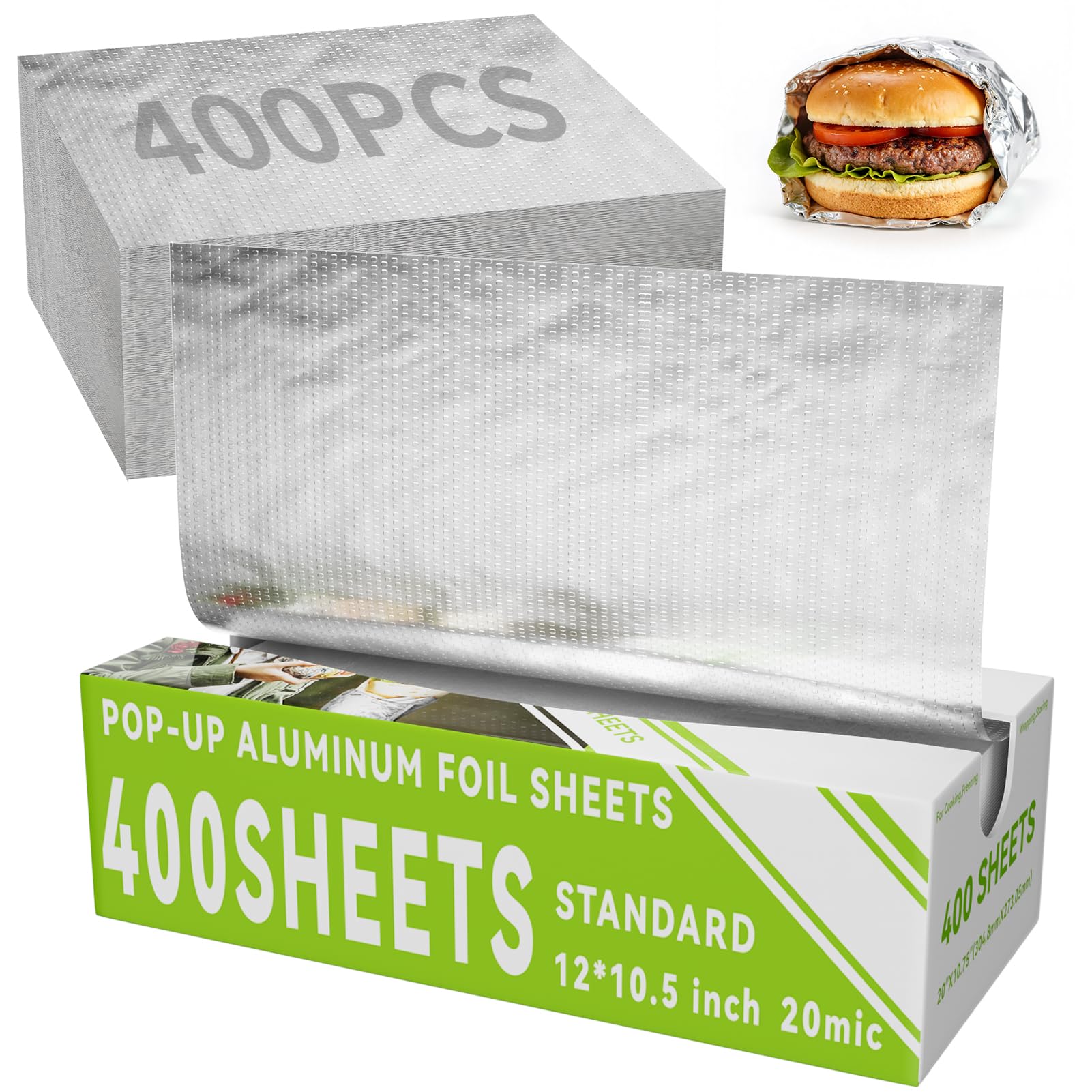 Photo 1 of Aluminum Foil Sheets, 400 Count Tin foil,12" x 10.5" Pre-Cut Pop-Up Dispenser for Food Wrap, Hot Dog or Sandwich Wrap,Food Storage, Baking, Catering, Restaurant,Kitchen Use (Silver, 12 Inch)