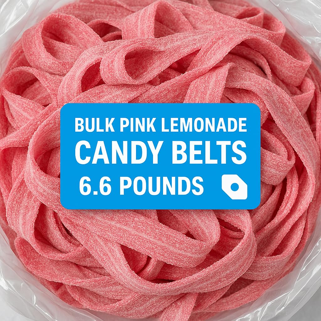Bulk Pink Lemonade Candy Belts – 6 LB Premium Gummies, Sweet & Chewy Candy Strips in Large Value Pack 17085