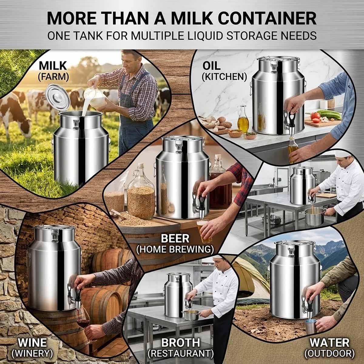 Bidon INOX Avec Robinet,Pot À Lait En Acier Inoxydable 5/8/11/28 /88/100L | Couvercle Hermétique Pour Stockage Huile D'Olive Et Eau, Seau Alimentaire Cuisine(With faucet,28L)