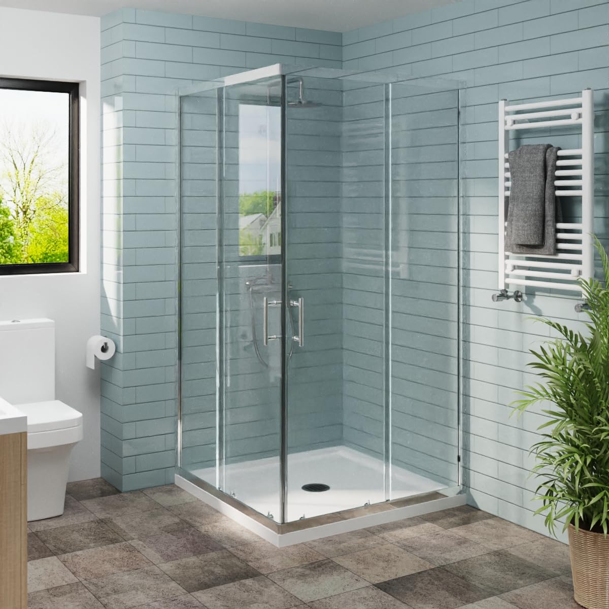 Nrg Chrome 900 X 900Mm Square Corner Entry Shower Enclosure With Double Sliding Doors For Bathroom Enclosure Cubicle