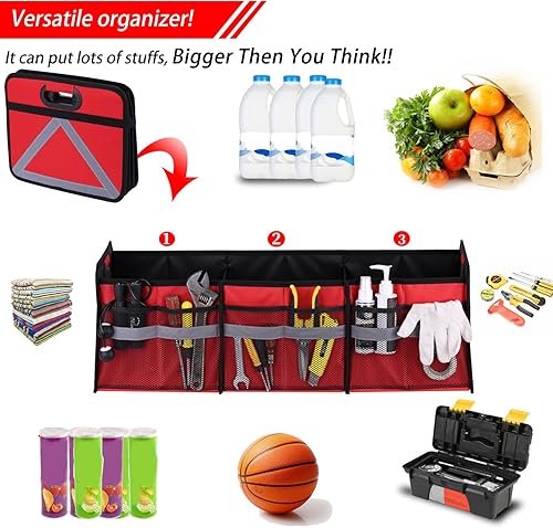Miniatura 5 de Homeve Organizador plegable grande para maletero con múltiples bolsillos, organizador de almacenamiento de 3 compartimentos para automóvil, SUV