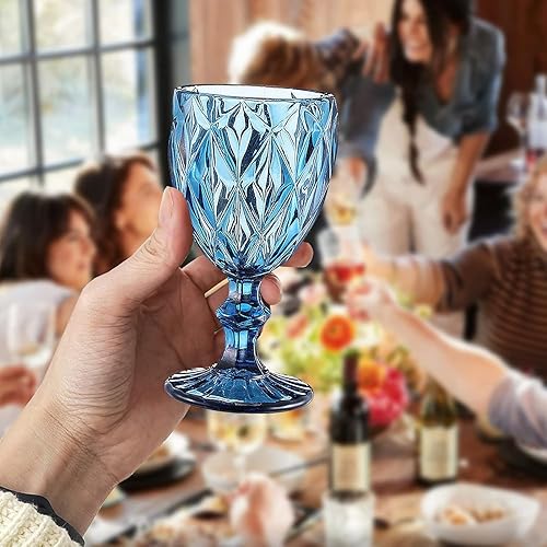 Miniatura 5 de Juego de 8 copas de cristal vintage, vasos de agua en relieve de 8 onzas, vasos únicos para bodas y celebraciones (juego de 8)