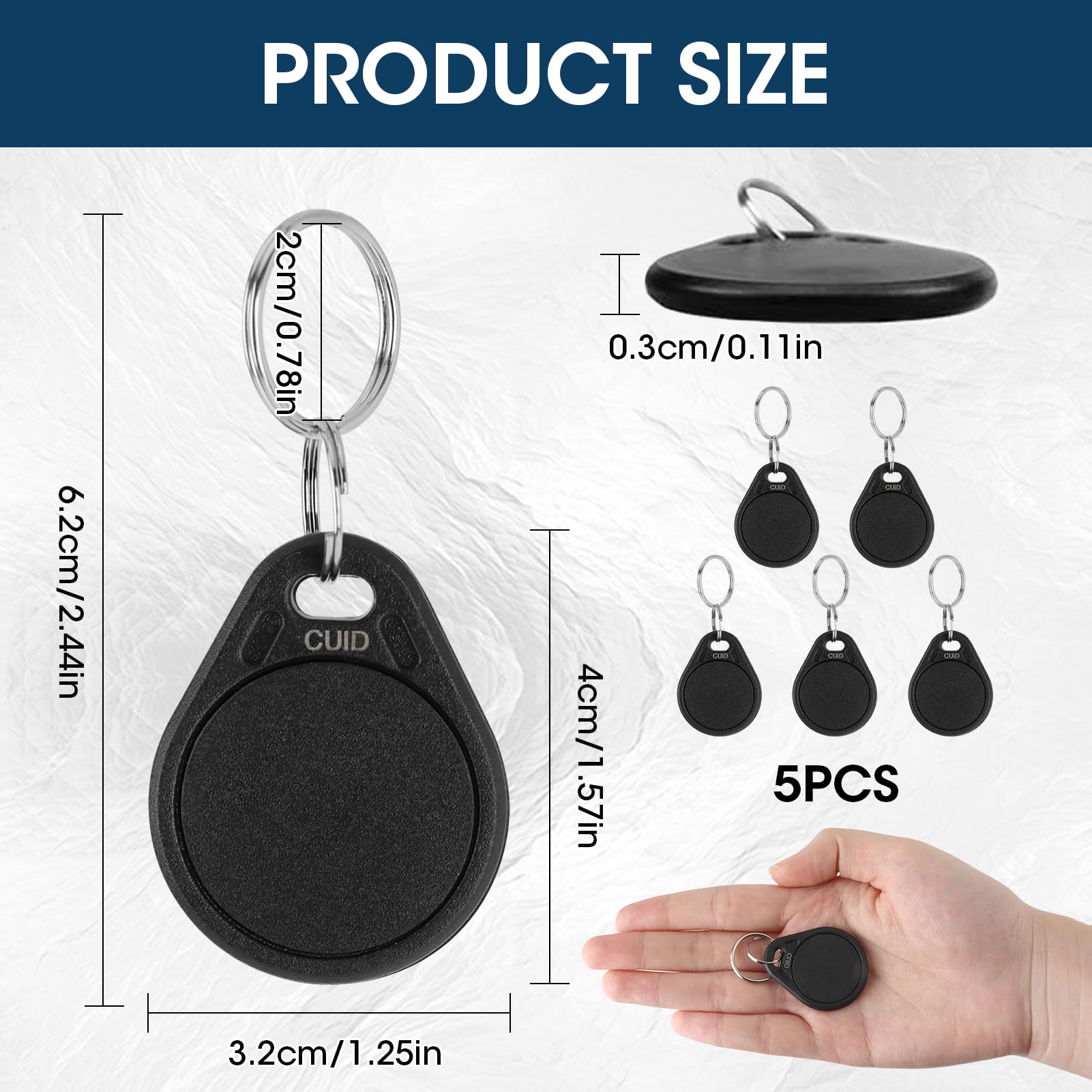 Llaveros RFID 13.56MHz CUID UID Modificable Tarjetas Transpondedor Control de Acceso Negro Paquete de 5
