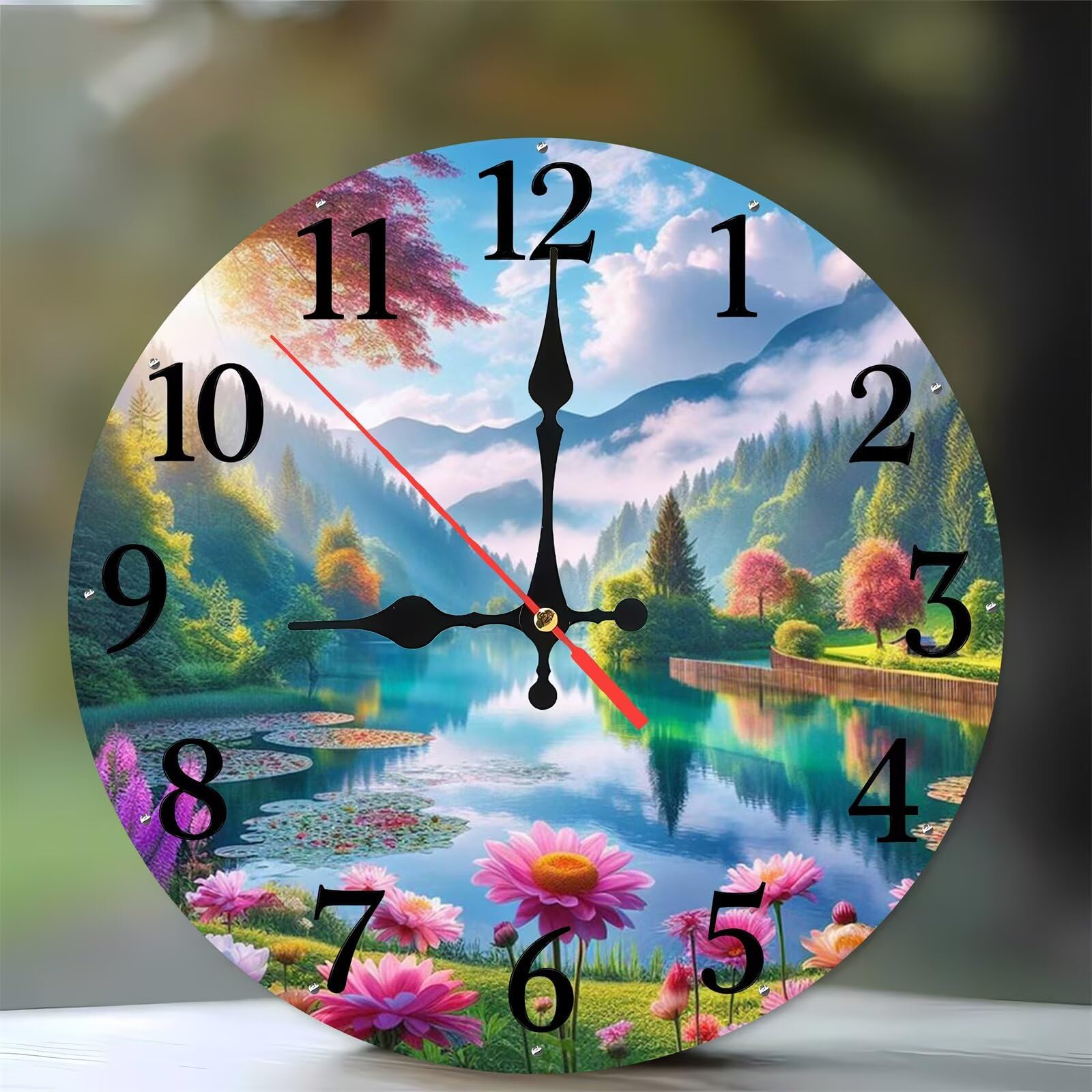 Horloge murale moderne fleur du lac pour une chambre calme sans tic-tac
