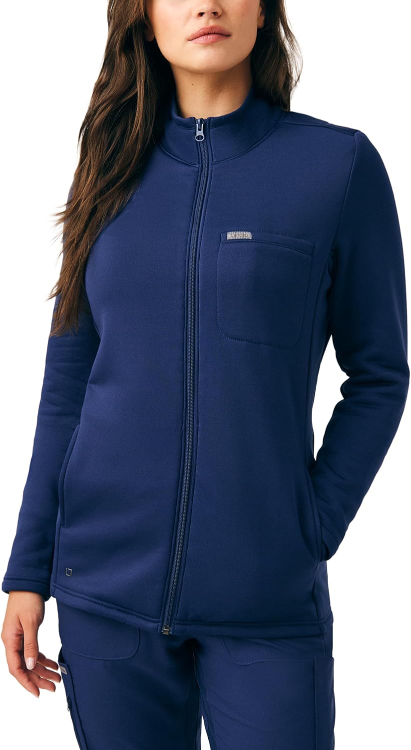 Landau Forward Women’s Slim Fit 5-Pocket Stretch Zip-Front Scrub Jacket with Knit Panels LJ708