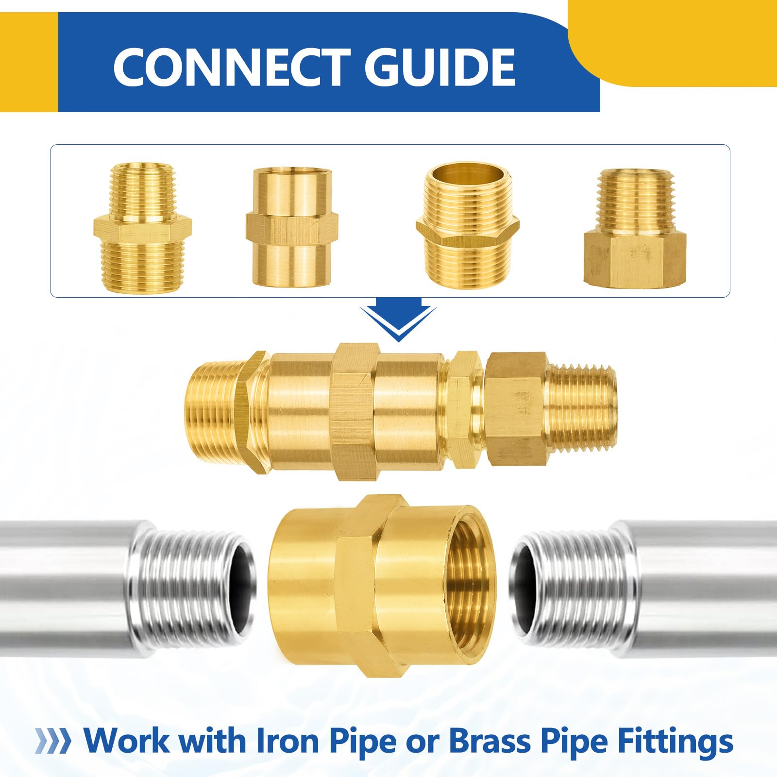 Paquete de 10 acoplamientos de latón para tuberías GUOFIS, Rosca Hembra NPT de 1" a Rosca Hembra NPT de 1", para conectar Dos tuberías o Accesorios.