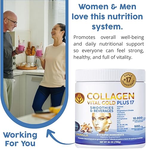 Miniatura 4 de Vital Life - Polvo de péptidos de colágeno + 17 súper ingredientes, 1.6 libras (paquete de 6), sabor a vainilla, apoya el cabello, la piel, las
