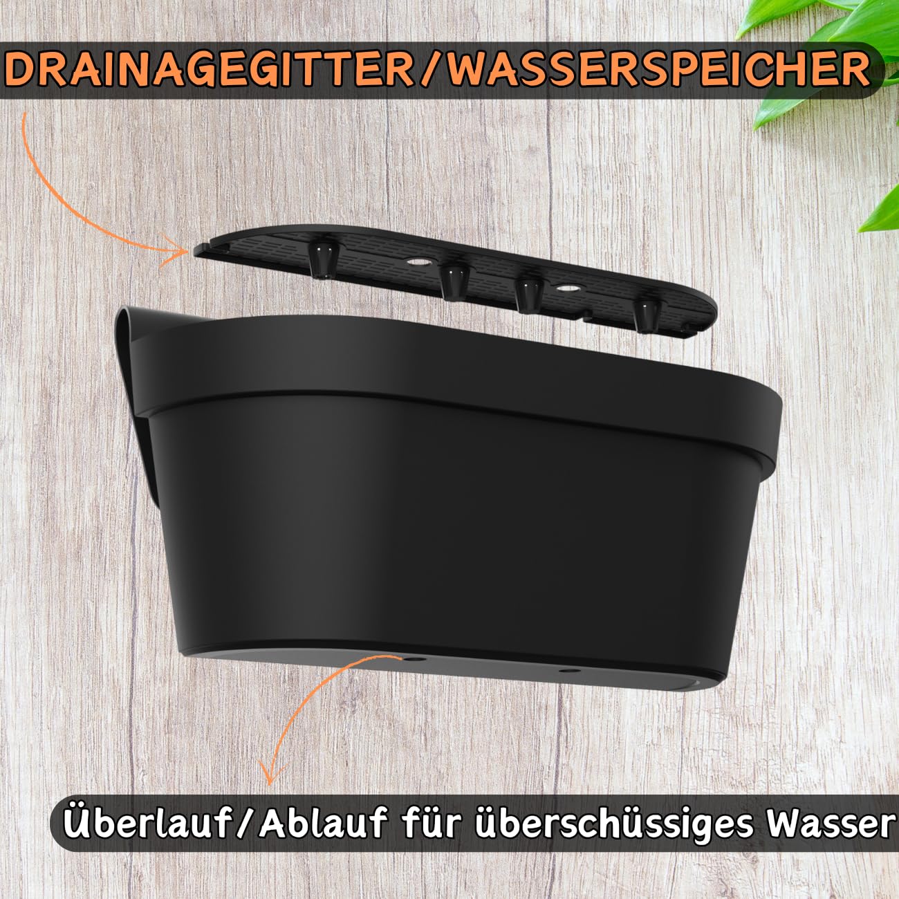 3 x Balkonkasten für Geländer & Zaun, Anthrazit, Blumentopf mit Wasserspeicher, Blumenkasten zum EIN-Hängen, Balkontopf, Pflanzkasten, 49 x 20,5 x 23 cm, Außenbereich, Kunststoff
