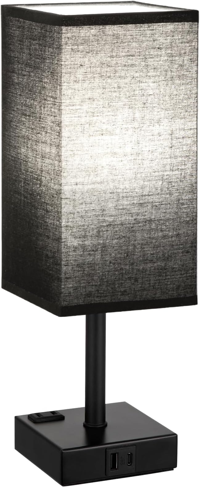 aooshine Black Lamp for Bedroom-Touch Lamp with USB-C+A and AC Outlets,3 Way Bedside Nightstand Square Table Lamp for Kids, Guest Room Living Rroom,Office, 800 Lumens 5000K Daylight Bulbs Included