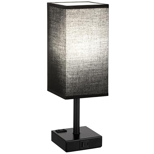 aooshine Black Lamp for Bedroom-Touch Lamp with USB-C+A and AC