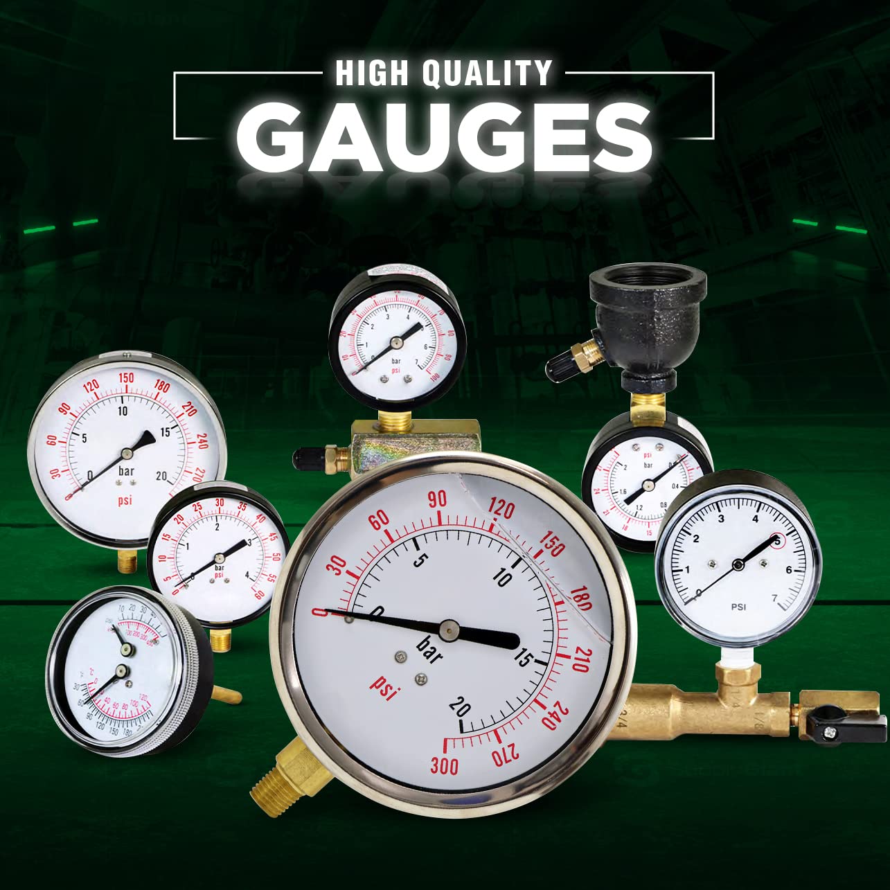 Supply Giant 4" inch Dial Face, Stainless Steel, Liquid Filled Pressure Gauge, for Oil, Gas, Water, and Air Pressure Testing, with a 1/4" NPT Lower Mount Brass Connection, 0-300 Psi