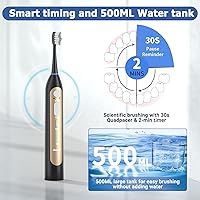 Vista 6 de Cepillo de dientes eléctrico con hilo dental de agua, combo de cepillo de dientes mejorado con 3 cepillos + 1 boquilla, 5 velocidades de hilo dental