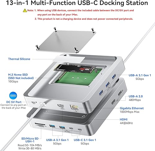 Miniatura 2 de Hub USB C de 13 puertos para iMac de 24 pulgadas 2021/2023/2024, accesorios para iMac M1/M3/M4, iMac USB Hub con 5 puertos USB-A y 2 puertos USB-C