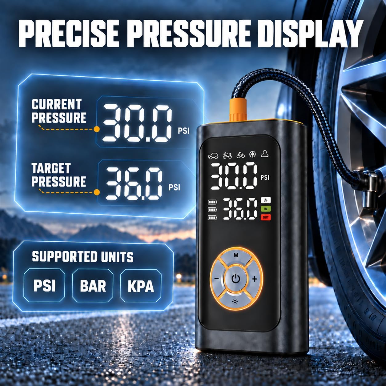 Tyre Inflator Air Compressor, Portable Cordless Car Tyre Pump, 150PSI - Mise en situation et utilisation