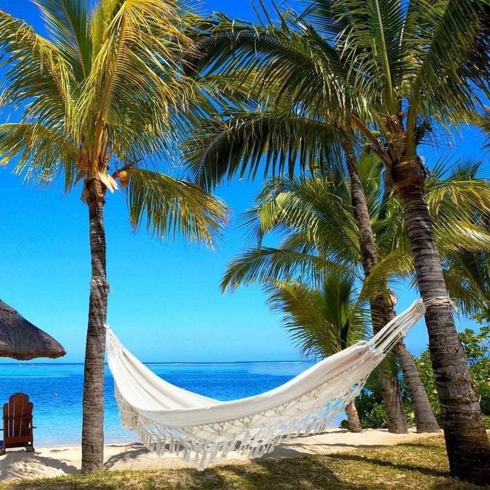 Boho Brazilian Double Hammock Macrame Tree Hammock Swing Net Chair 450lbs Two Person Bed for Indoor, Outdoor, Patio, Porch, Backyard, Garden, Wedding Decor, Beige