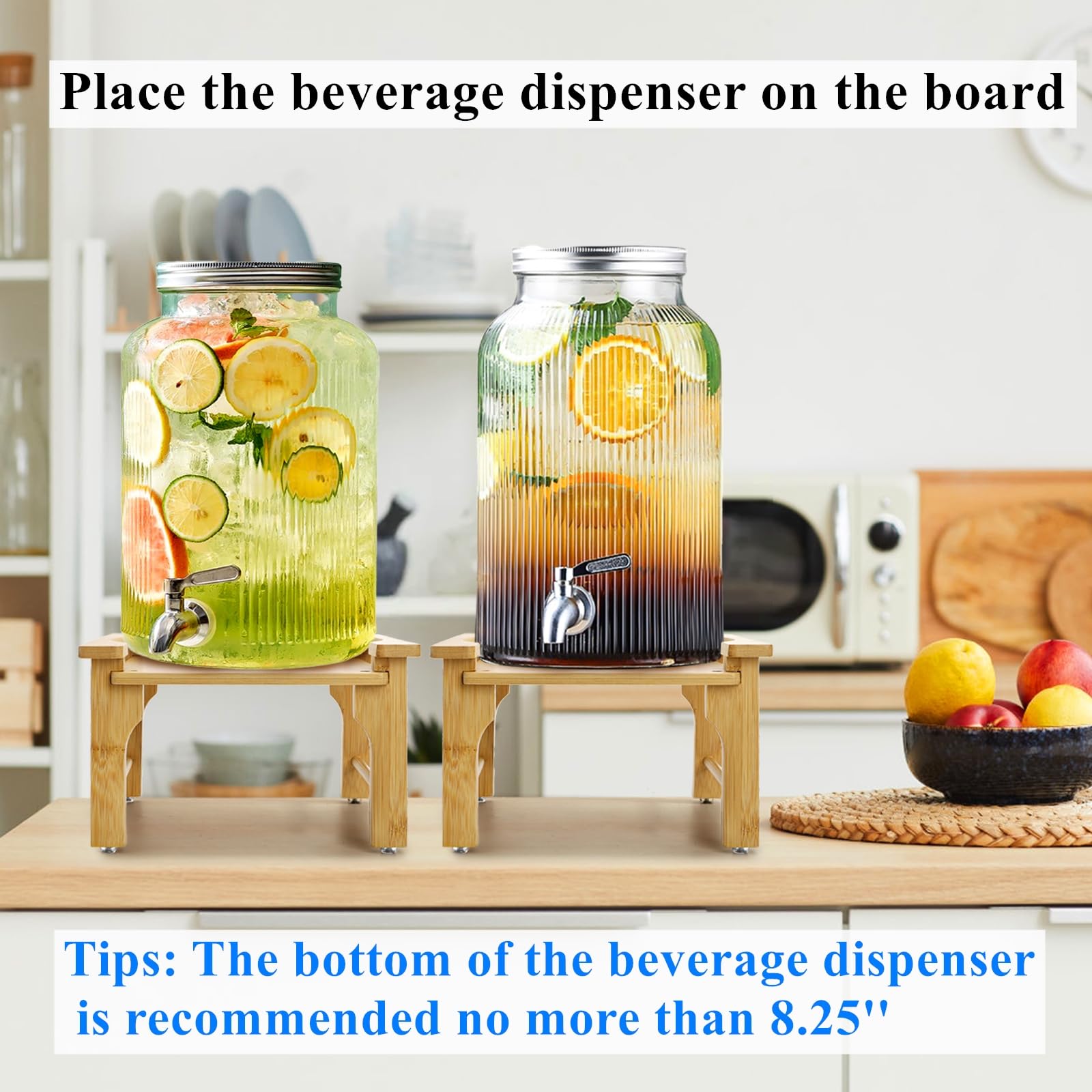 Tebery Soporte dispensador de bebidas de bambú natural, base de jarra de agua de vidrio, se adapta a 6-8 pulgadas de diámetro para el hogar, fiestas y eventos de catering