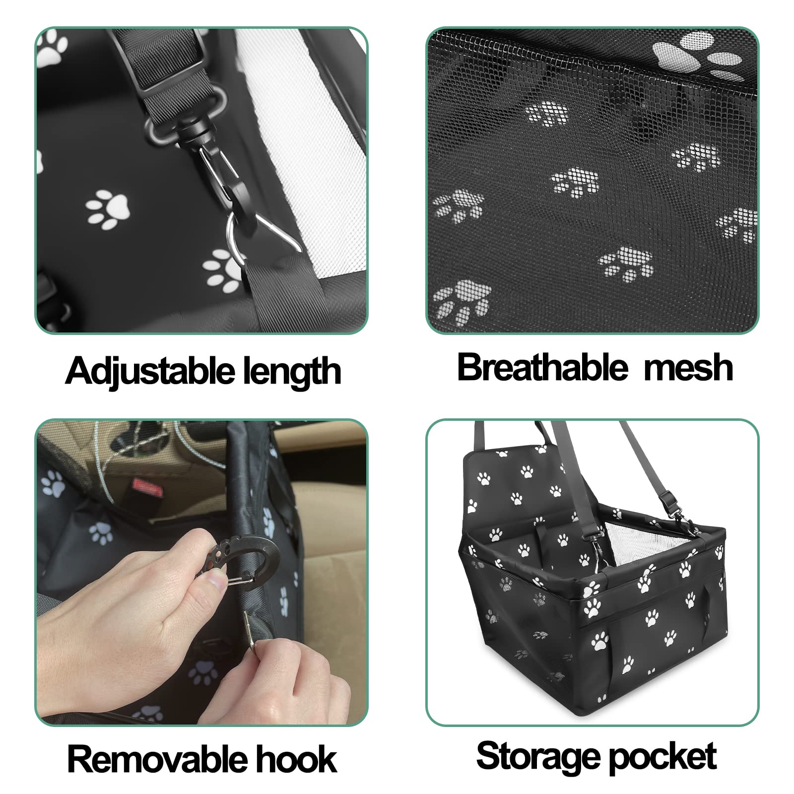 Gvolatee Seggiolino Auto per Cane, Seggiolino Auto per Cani con Cintura di Sicurezza Trasportino per Cani Pieghevolem con Tubo di Supporto 40×34×25cm