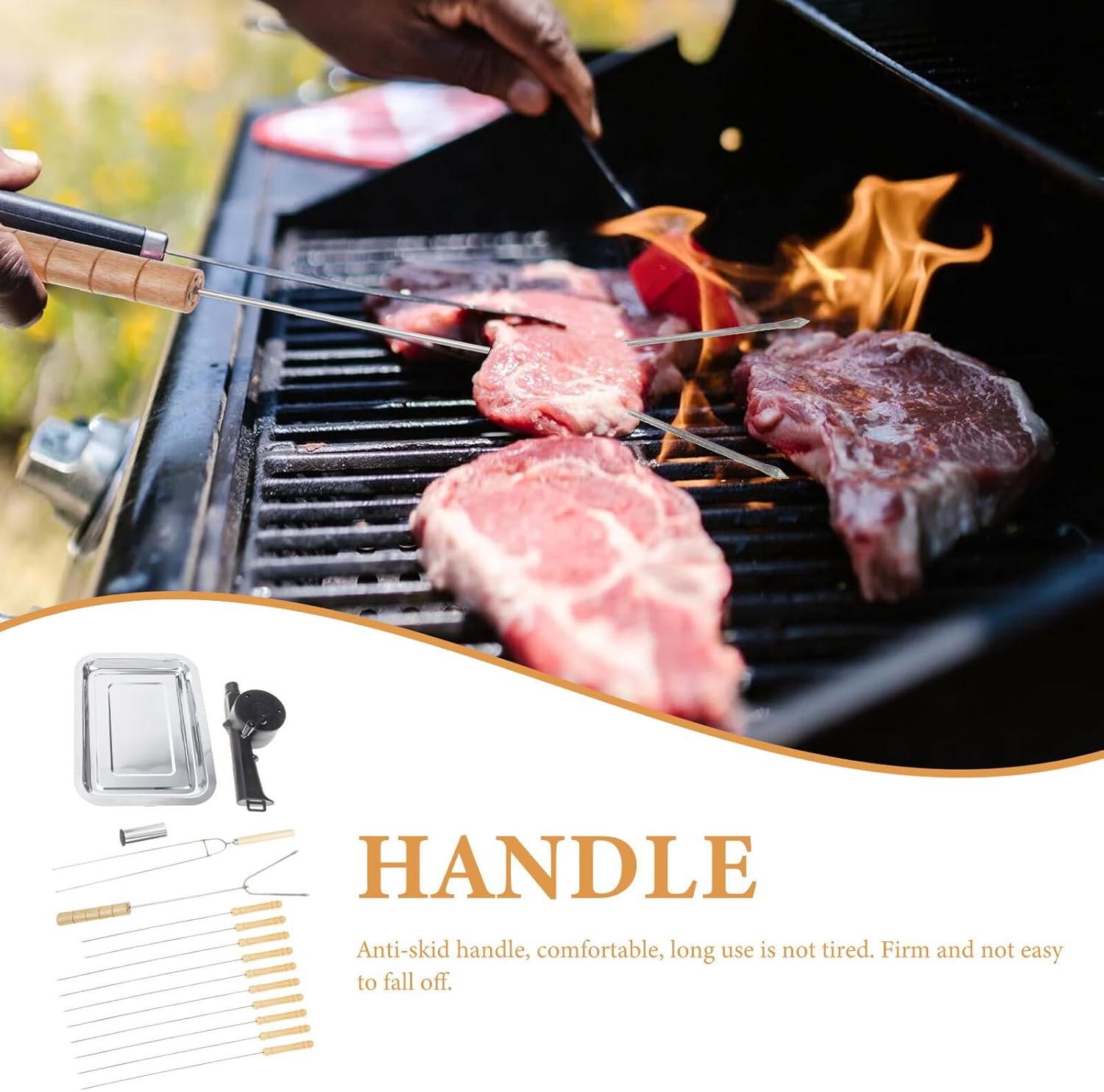 Outdoor BBQ Grill Tools Portable Multi-Function Stainless Steel Grill Sticks and Clips for Camping Picnic Barbecue Party Accessories Kit