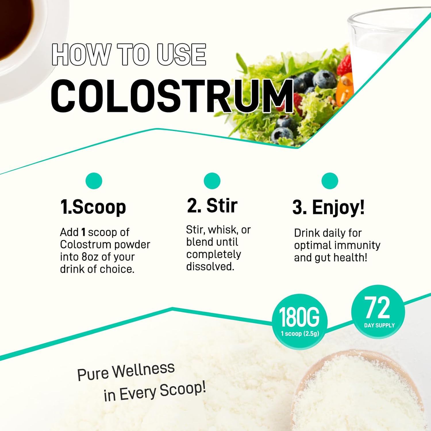 Liposomal Bovine Colostrum Powder - Pure Bovine Colostrum for Humans - Grass Fed Colostrum Supplement for Gut Support, Immune Health and Hair Growth,72 Servings per Bottle.180g/6.35 oz - Image 7