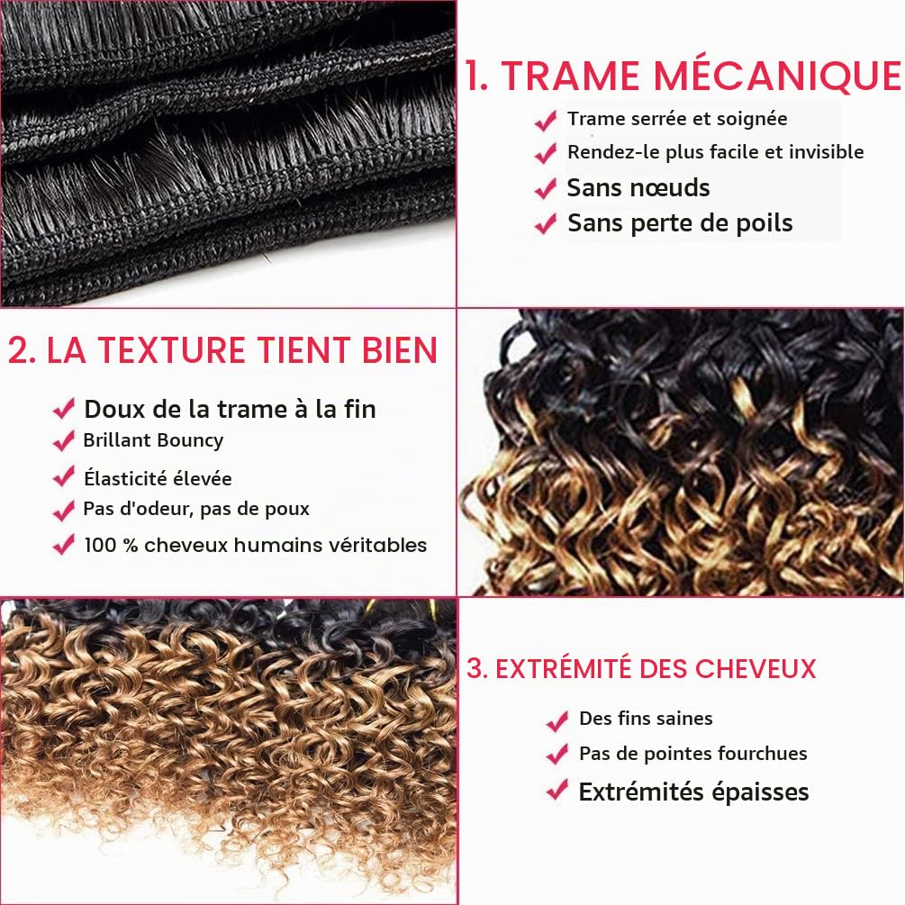 Extensions de cheveux humains crépus bouclés de 20,3 cm - 4 trames 1B/30# - Tissage afro - 50 g/trame (8, 8, 8, 8, 8, 8, 1B, 30#)